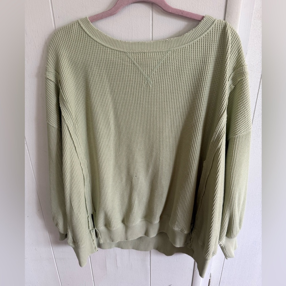 AMERICAN EAGLE LIGHT GREEN BIG HUG LONG SLEEVE WAFFLE PULLOVER TOP-XS